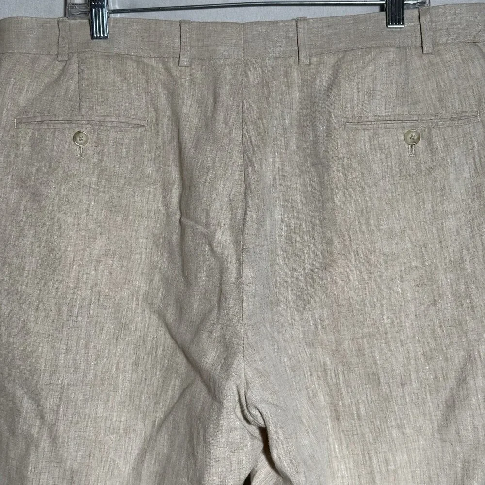Just Linen Mens Pants 40W 100% Linen Beige Lightweight Summer Wedding Casual